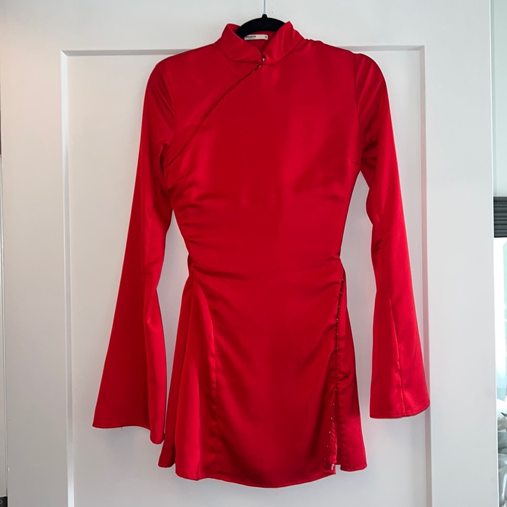 House of CB Alyssa Satin Mini Dress Red XS